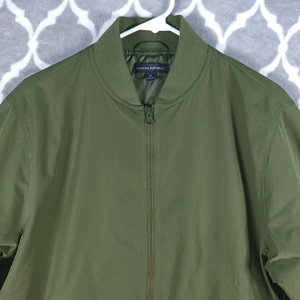Banana Republic Bomber Jacket Men Medium Olive Green Lightweight Full Zip